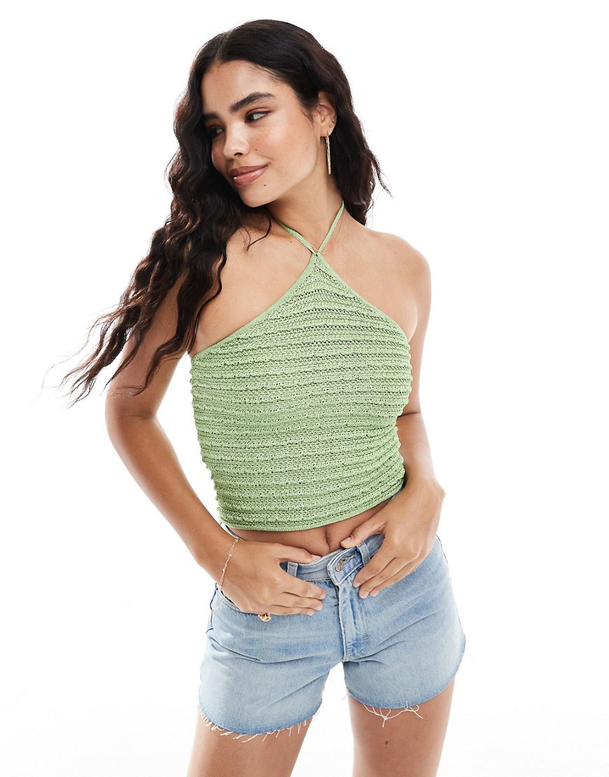 Mango halter crochet top in green | ASOS (Global)