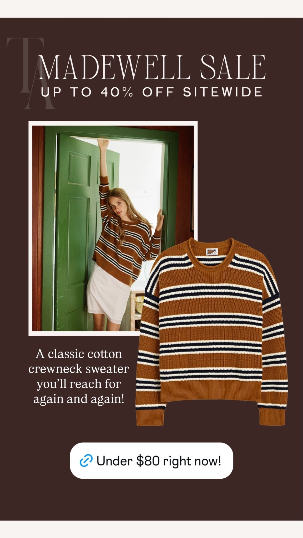 A classic cotton crewneck sweater you’ll reach for
again and again!  @madewell