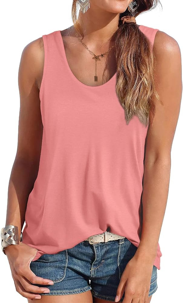 OFEEFAN Womens Tank Tops Sleeveless Scoop Neck Loose Fit Summer Clothes | Amazon (US)