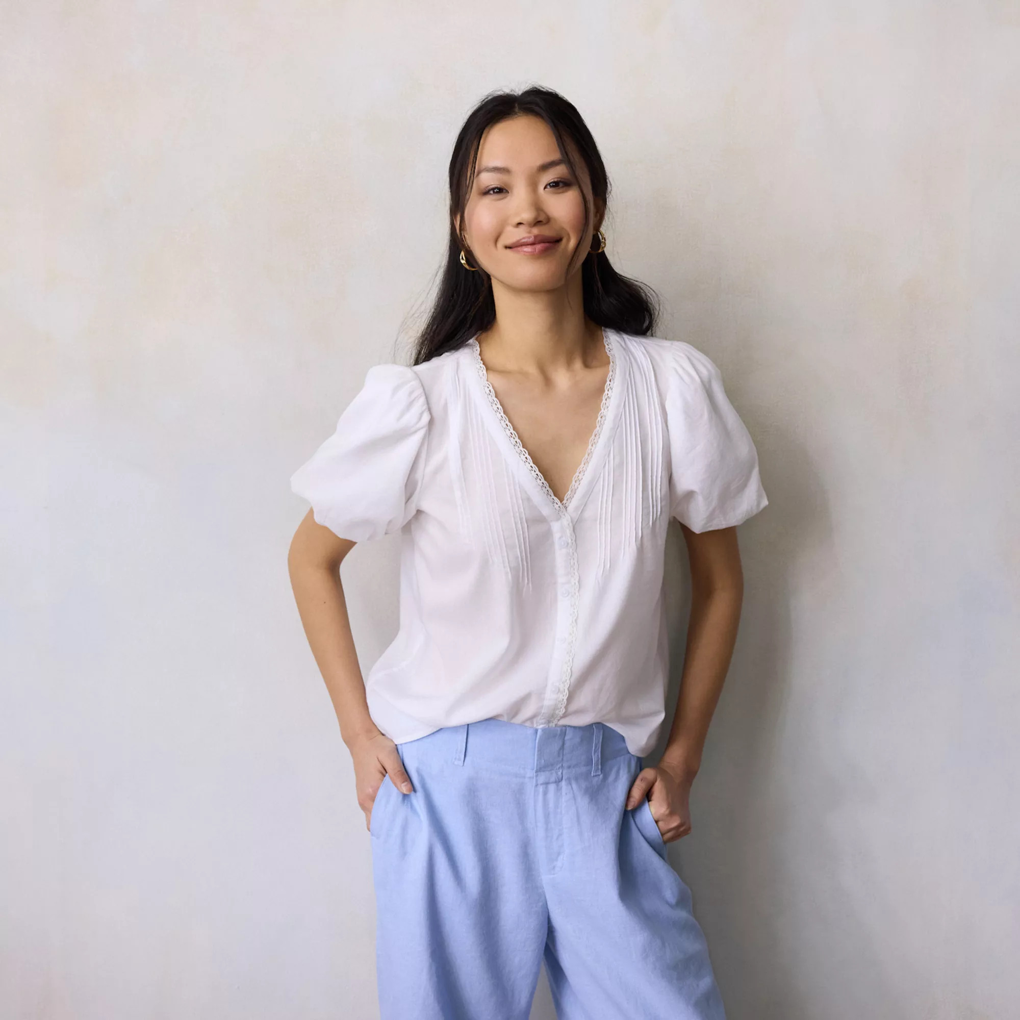 Women's LC Lauren Conrad V-Neck Button Front Blouse | Kohl's