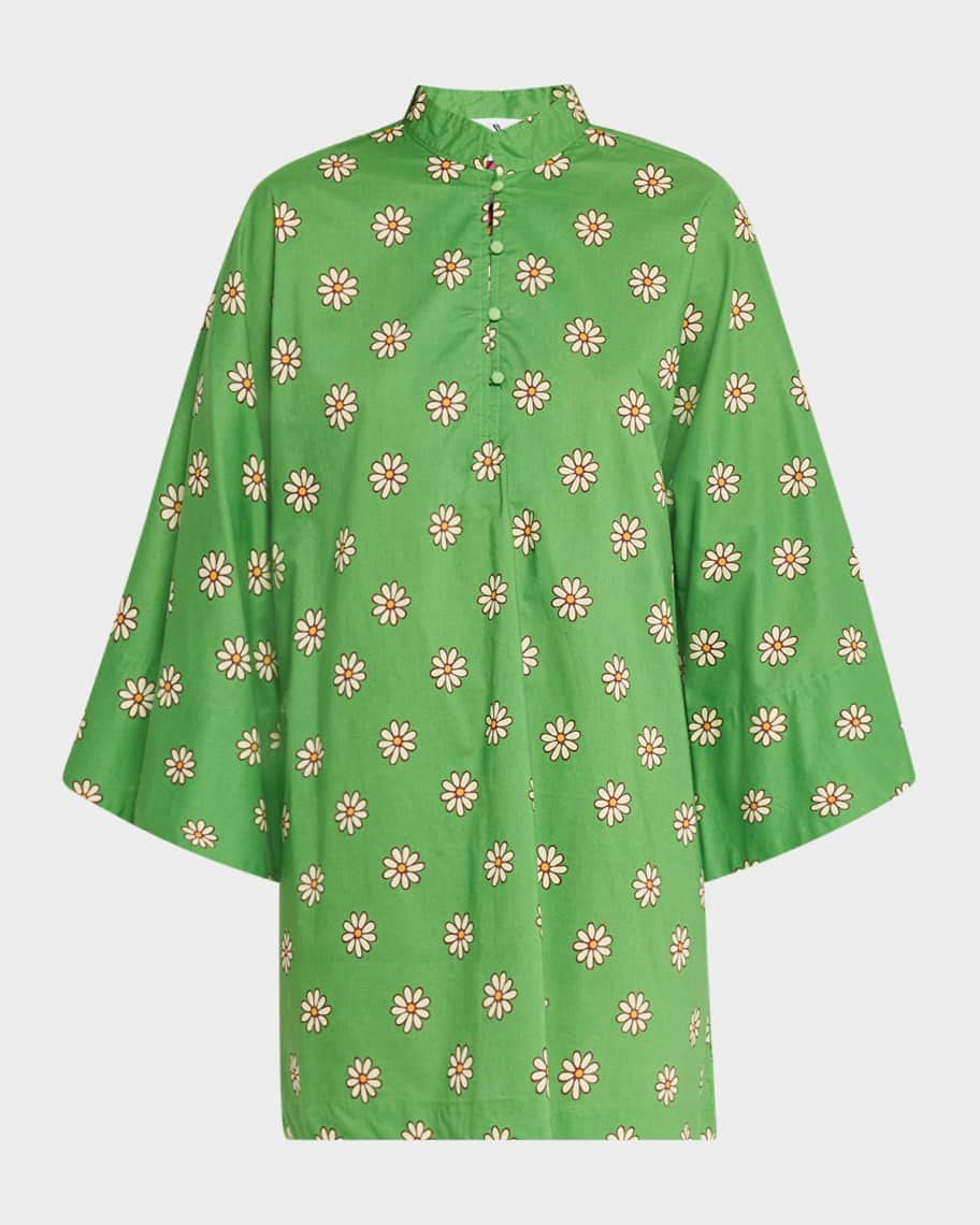 Daisy-Print Cotton Mini Caftan | Neiman Marcus