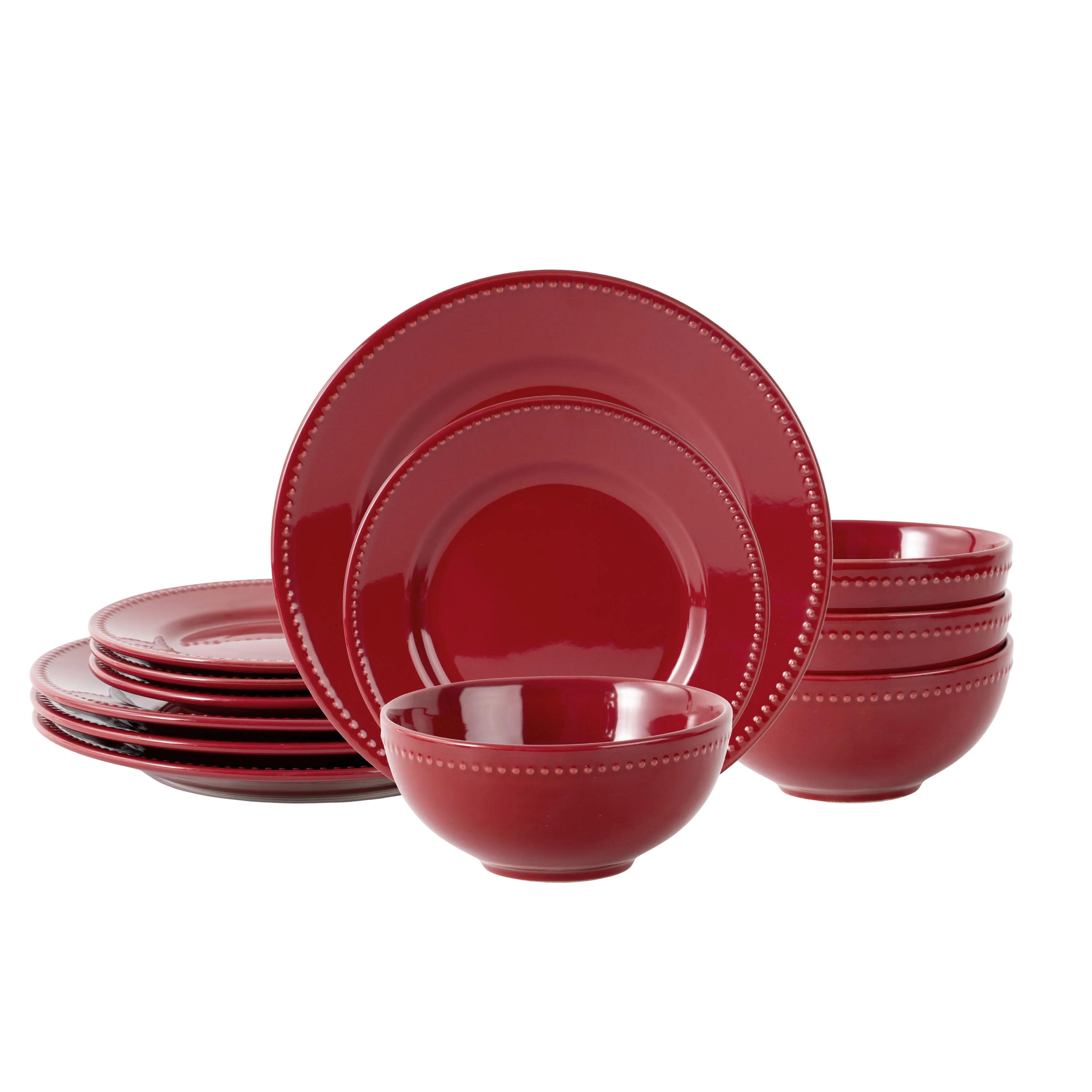 Mainstays Brynn 12-Piece Stoneware Dinnerware Set Red - Walmart.com | Walmart (US)