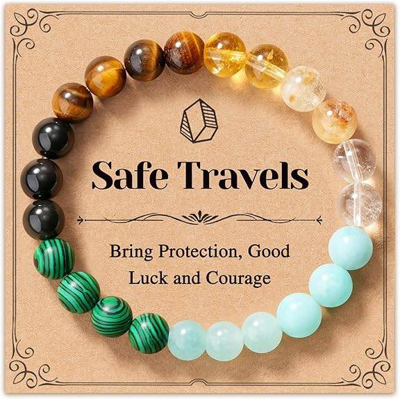 Protection Natural Stone Bracelets, Safe Travels Gifts for Women with Quote Card | Amazon (US)