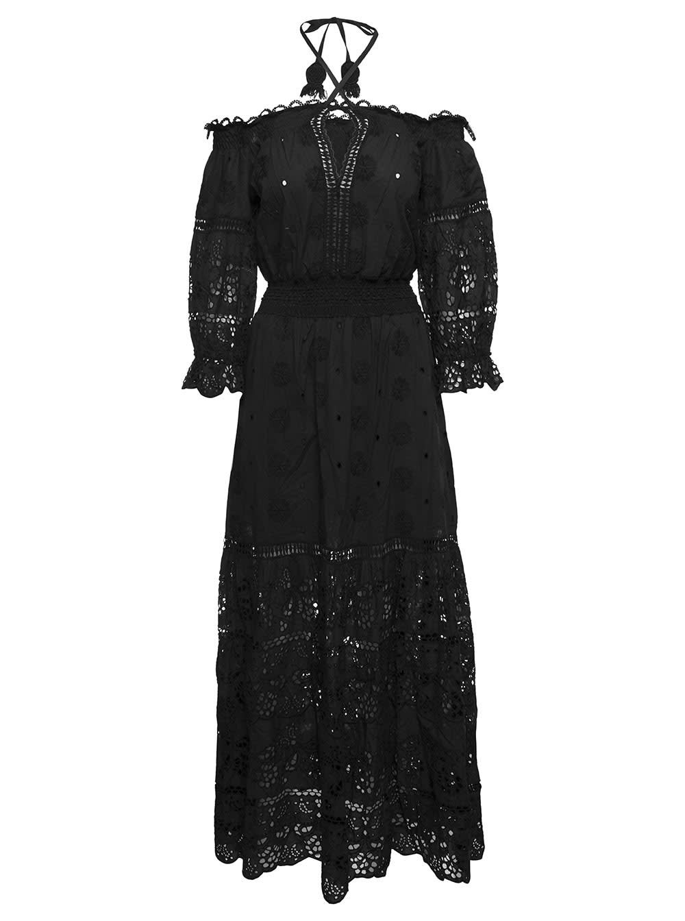 Temptation Positano Embroidered Off-shoulder Maxi Dress In Black Cotton Woman | Italist.com US