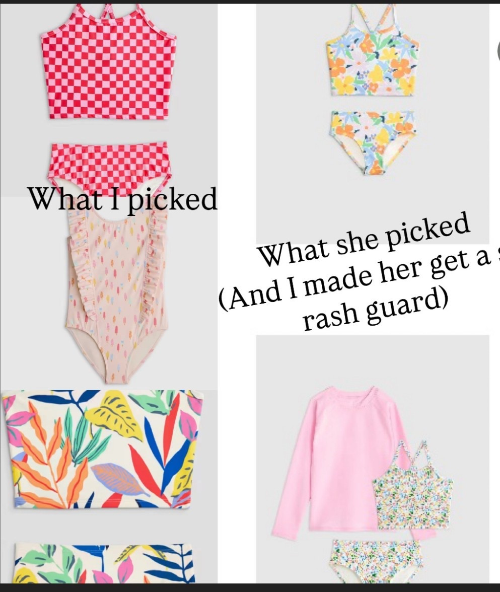 Planning for spring break? Quince is having a sale on Swim and the more you buy the bigger discount you get and they’re also on sale so like these swimsuits were 19.99 then I got an additional discount off that one! They are normally $40 apiece 🙌🏻 
But I thought it was funny to show what I picked out first (these were the things I thought she was gonna get on the left) and then on the right shows what she ultimately picked out.
This is the difference between my opinion and my eight-year-olds style.

@Quince 

#LTKKids #LTKTravel #LTKSpringSale