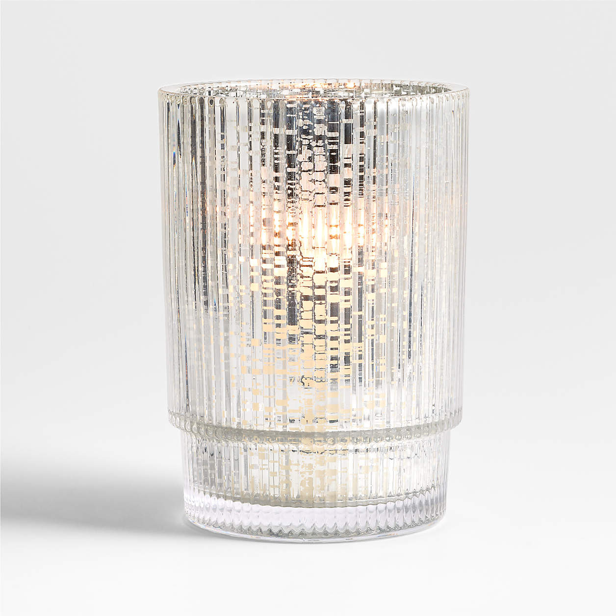 Atwell Medium Silver Mercury Glass Hurricane Candle Holder 7" | Crate & Barrel | Crate & Barrel
