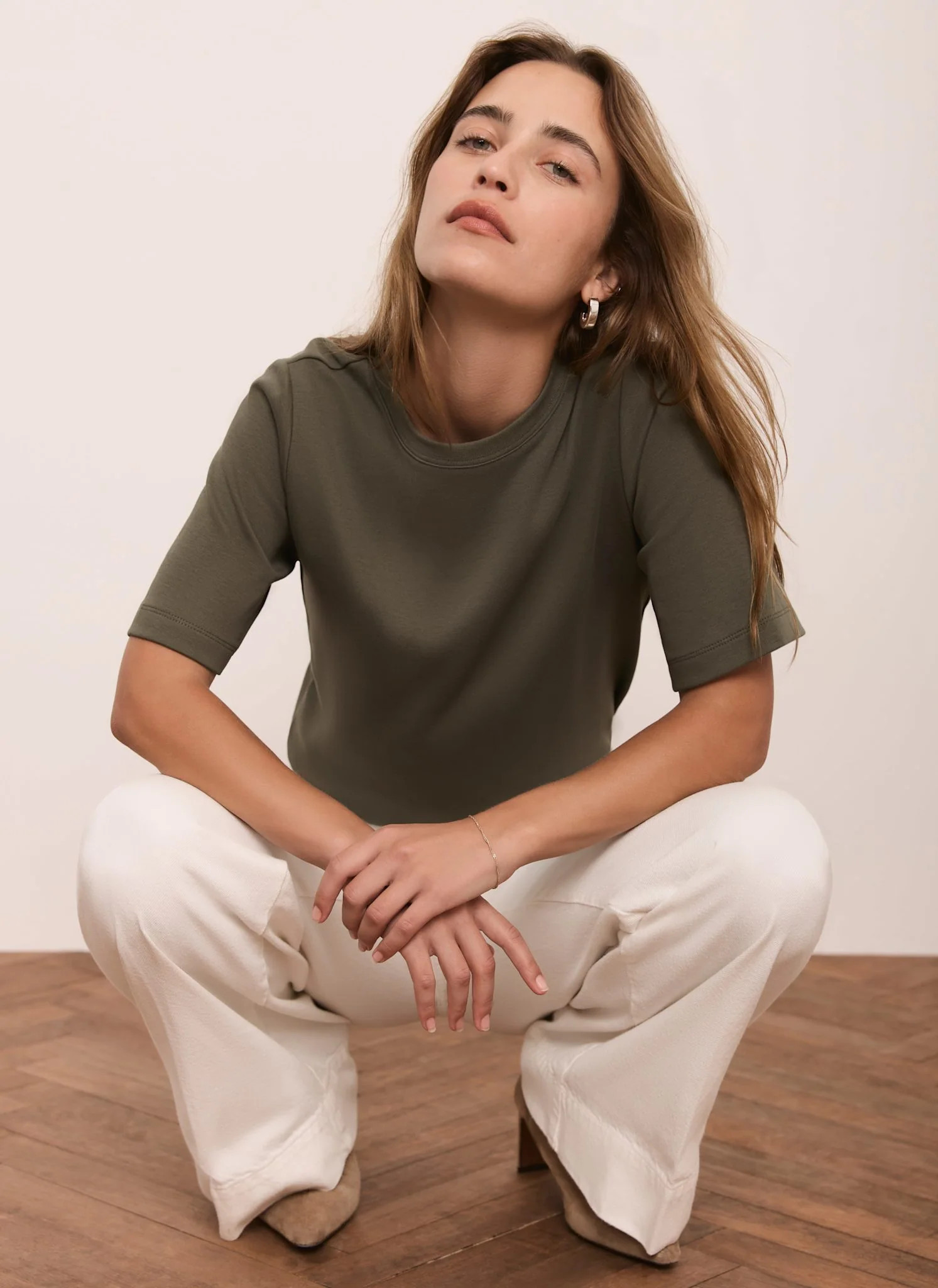 Khaki Ultimate Cotton T-Shirt | Mint Velvet