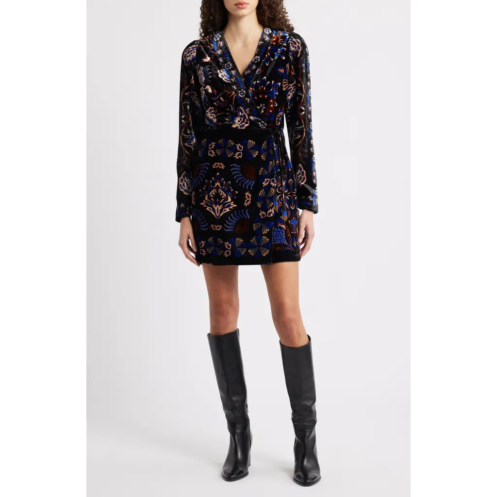 FARM Rio Arabesque Mix Scarves Wrap Minidress in Black at Nordstrom, Size Small | Nordstrom