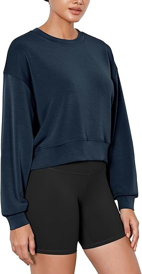 ODODOS Modal Soft Long Sleeve Cropped Sweatshirts for Women Oversized Crew Neck Pullover Crop Top | Amazon (US)