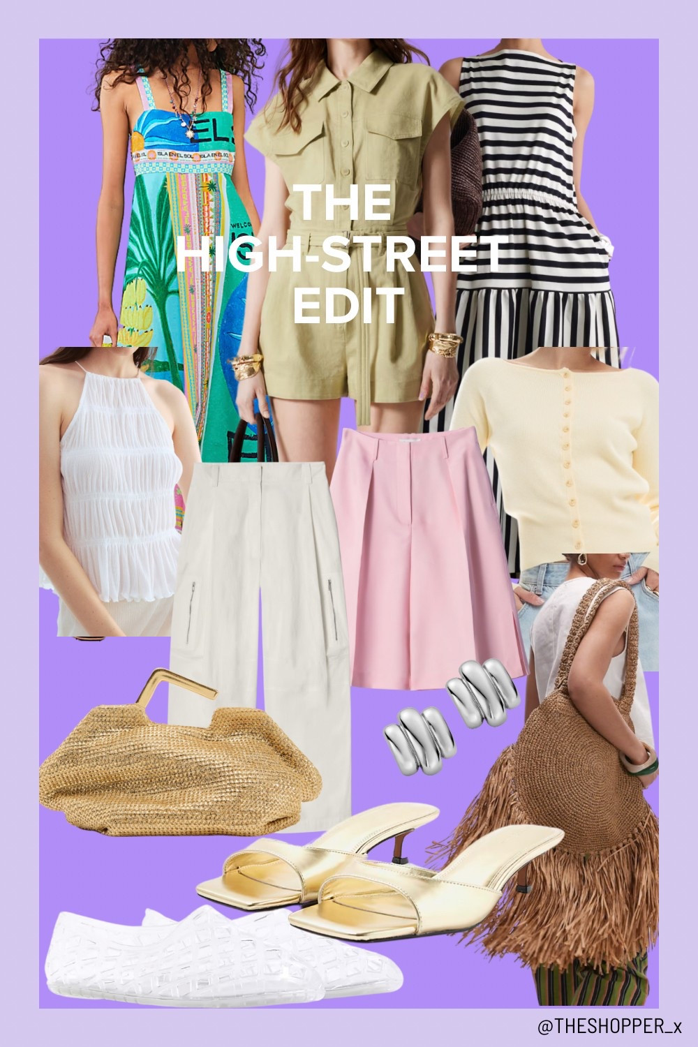 White jelly mesh ballet flats, vintage maxi dress, khaki playsuit shorts, short sleeve, striped dress sleeveless maxi, ruffle white halterneck top, pink knee shorts, gold handbag, gold mule heels, yellow button up cardigan, brown tassel beach shoulder bag, silver earrings 

#LTKspring #LTKsummer #LTKuk