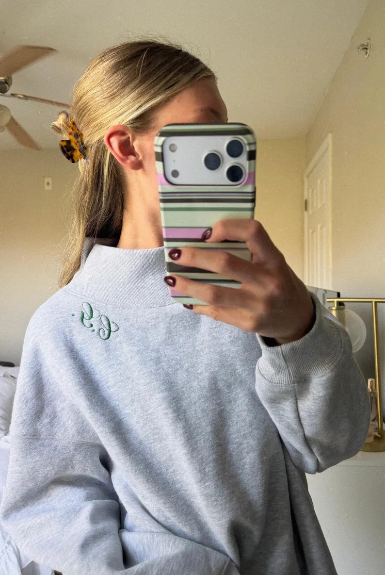 Grey Simple Dainty Cursive Initial Sweatshirt | Etsy (Global)