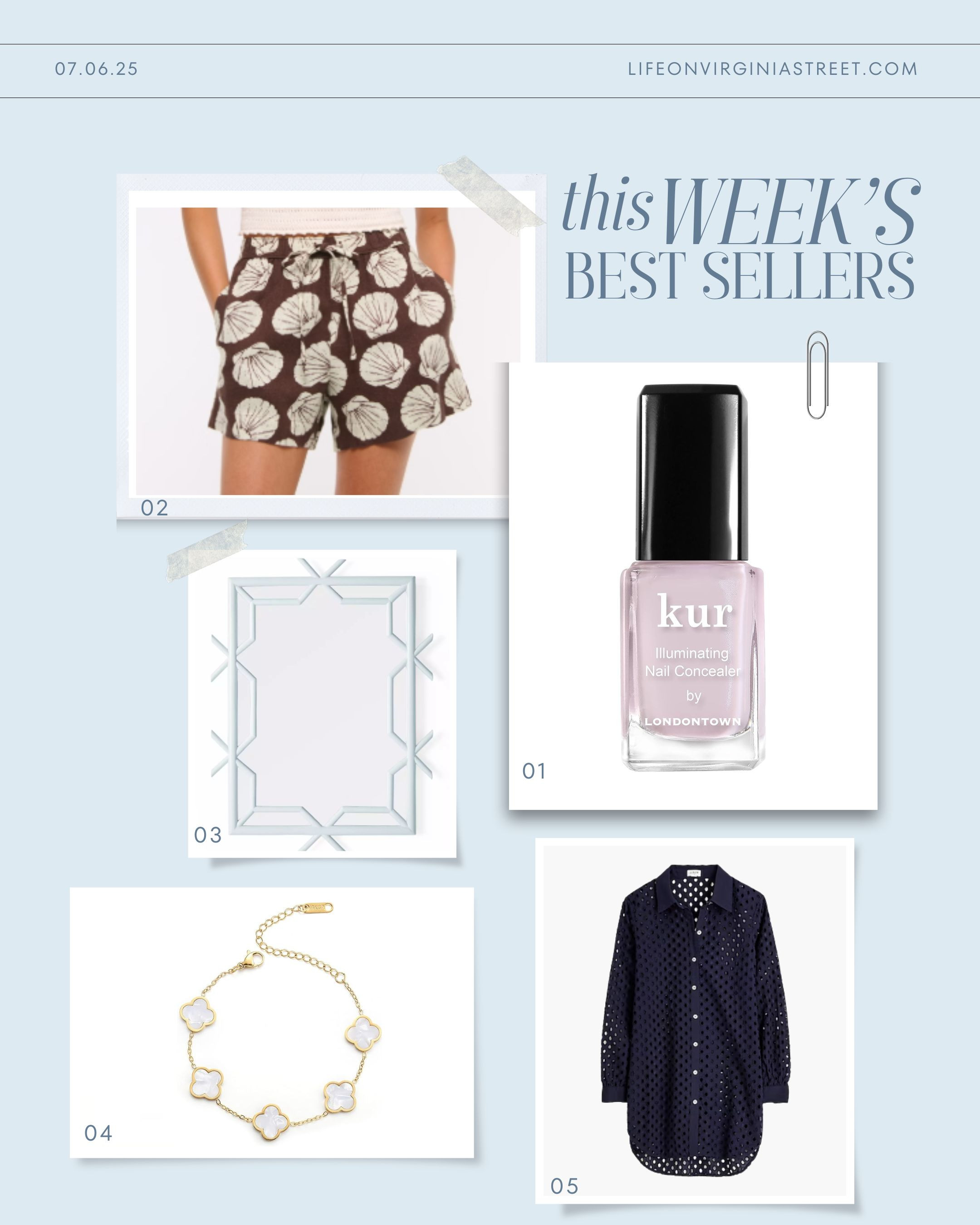 This week's bestsellers include my favorite nail illuminating polish, the cutest seashell linen shorts, a rattan mirror, a designer look-for-less bracelet and the cutest eyelet swim coverup (also comes in white)! #ltkbeauty #ltkhome #ltkswim #ltkseasonal #ltkfindsunder50 #ltkfindsunder100 #ltkstyletip #ltksalealert #ltkover40 #ltkmidsize 

 #LTKSaleAlert #LTKFindsUnder50 #LTKFindsUnder100