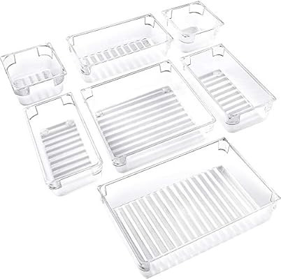 IPOW 7-Piece Desk Drawer Organizer Trays 4-Size Versatile Plastic Bathroom Organizer Drawer Divid... | Amazon (US)