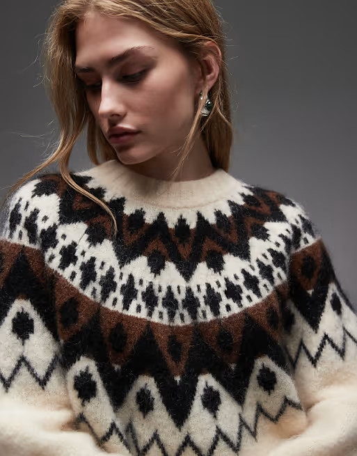& Other Stories mohair and wool blend fair isle style knit sweater with brown jacquard zigzag pat... | ASOS (Global)