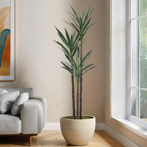 Artificial Tree 5.3ft Faux Agave Plant with 45 Leaves and 3 Realistic Trunks,Fake Floor Potted Ar... | Amazon (US)