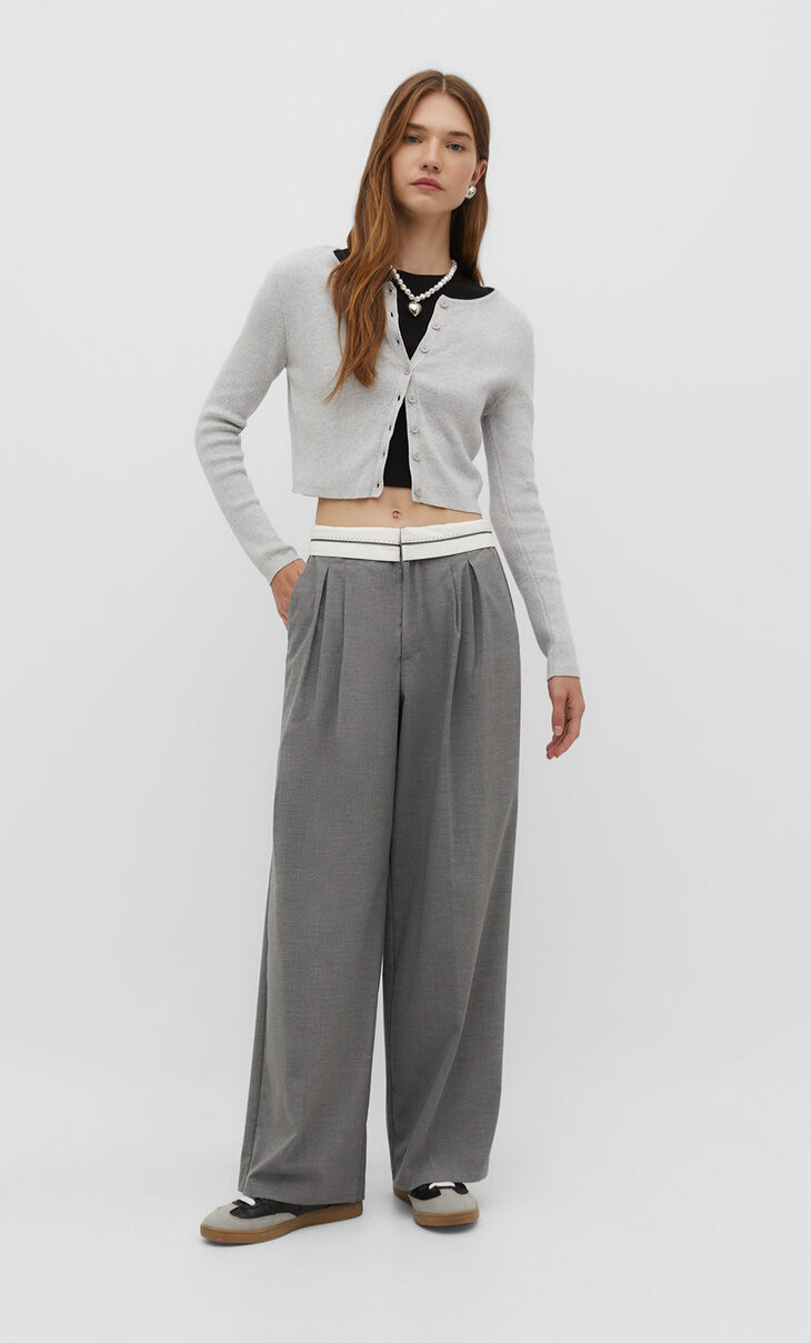 Trousers with turn-down waist - Women's fashion | Stradivarius United Kingdom | Stradivarius (UK)