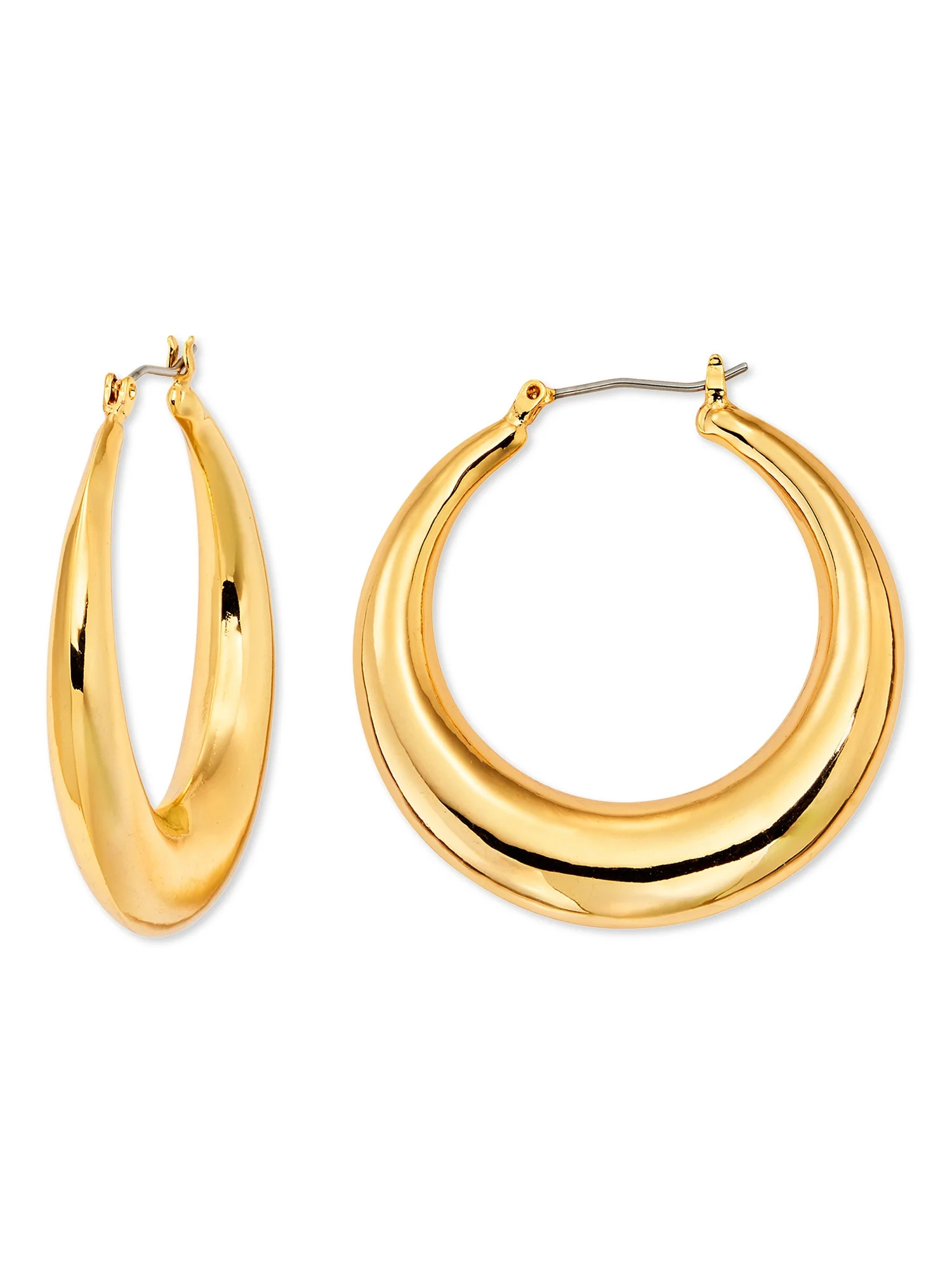 Scoop Womens Women's Brass Yellow Gold-Plated Hoop Earrings | Walmart (US)