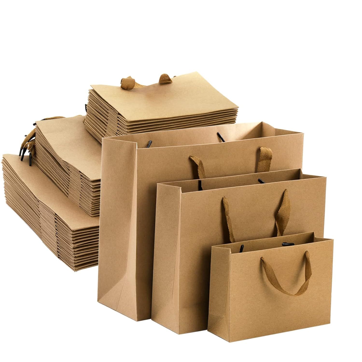 Lyellfe 45 Pieces Brown Gift Bags, Heavy Duty Kraft Paper Bags with Handle Bulk, Assoorted Recycl... | Amazon (US)