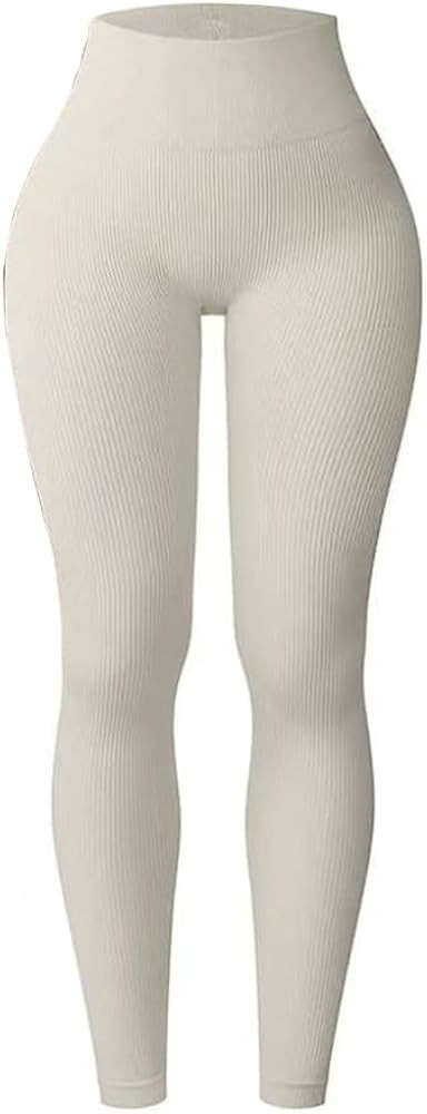 Acinkeety Ribbed High Waist Yoga Pants, Tummy Control Workout Running Yoga Leggings for Womens Fu... | Amazon (US)