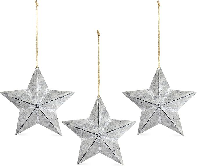 AuldHome Galvanized Star Ornaments (3-Pack, 7.5 Inch); Rustic Christmas Ornaments for Large Chris... | Amazon (US)