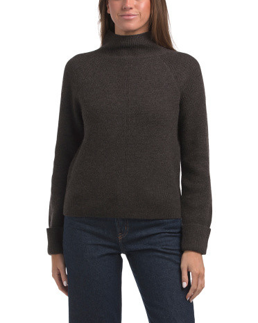 Merino Wool Funnel Neck Sweater With Shaker Stitch | TJ Maxx