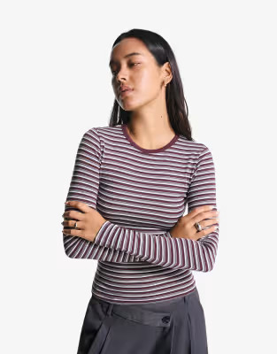 Bershka Long sleeve top in burgundy | ASOS | ASOS (Global)