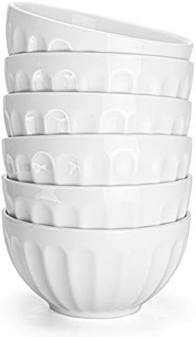 Amazon.com | Foraineam Set of 6 Pcs 18 Ounce Porcelain Cereal Bowls Set White Fluted Bowl for Noo... | Amazon (US)