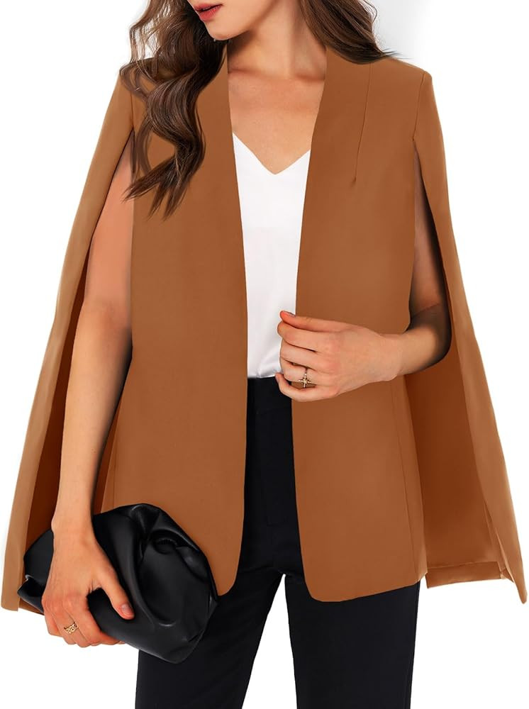 GAMISOTE Womens Cape Blazer Split Sleeve Open Front Casual Jacket Coat Workwear | Amazon (US)