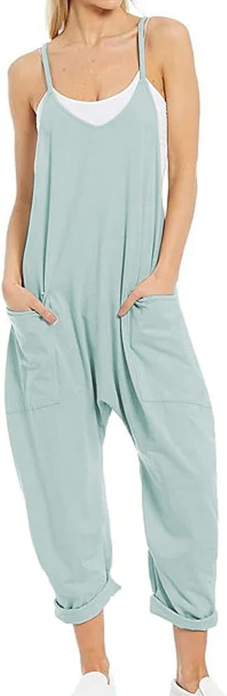 Ainangua Women's Casual Sleeveless Jumpsuits Adjustable Spaghetti Strap Overalls Long Harem Pants... | Amazon (US)