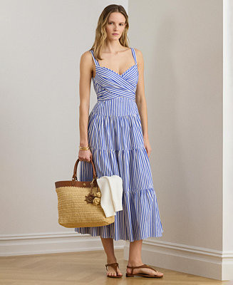 Lauren Ralph Lauren Women's Striped Tiered Sweetheart Neck Dress - Macy's | Macy's