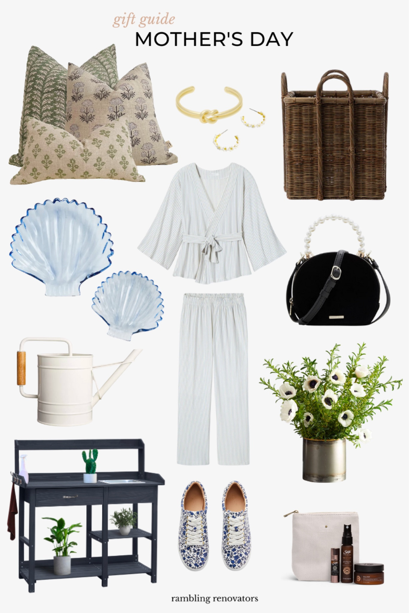 Mother’s Day gift ideas, gifts for mom // throw pillows, decorative pillows, cushions, block print pillows, gold jewelry, wicker basket, tableware, glass dish, women’s pajamas, sleepwear, pj set, clutch, tote purse, garden accessories, garden bench, floral sneakers, running shoes, summer shoes, flower arrangement 

#LTKunder50 #LTKGiftGuide #LTKfamily