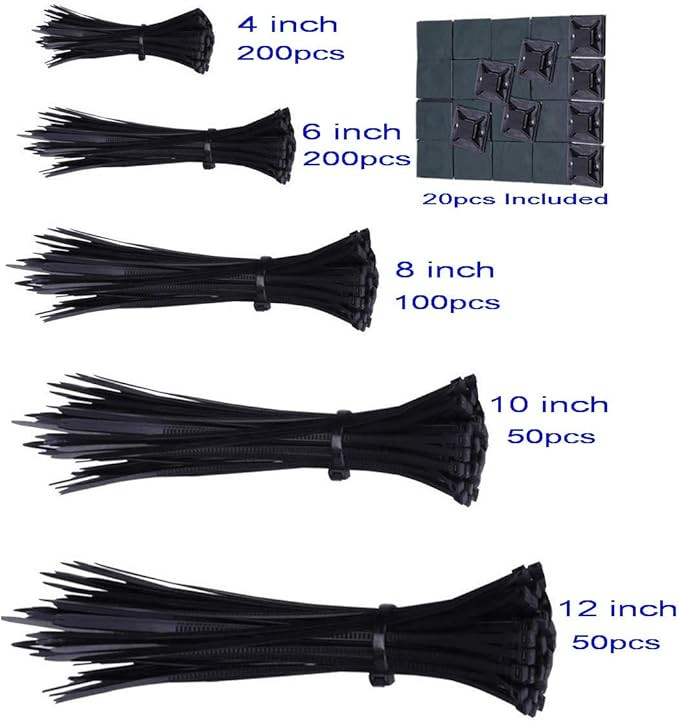 600pcs black Standard Self-Locking Nylon Cable Zip Ties Assorted Sizes 4/6/8/10/12 Inch with cabl... | Amazon (US)