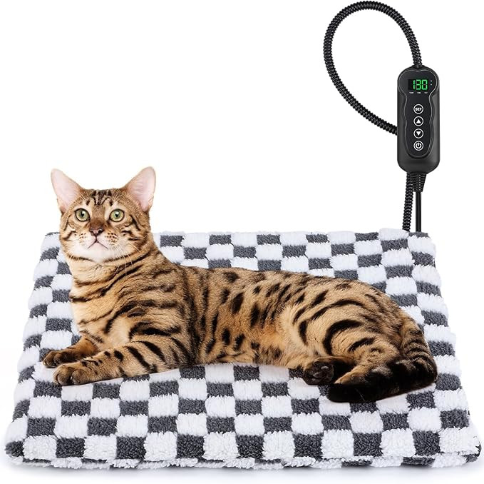 MIXJOY Heated Cat Bed, 11 Adjustable Temperature Cat Heating Pad Indoor with Timer, Pet Heating P... | Amazon (US)