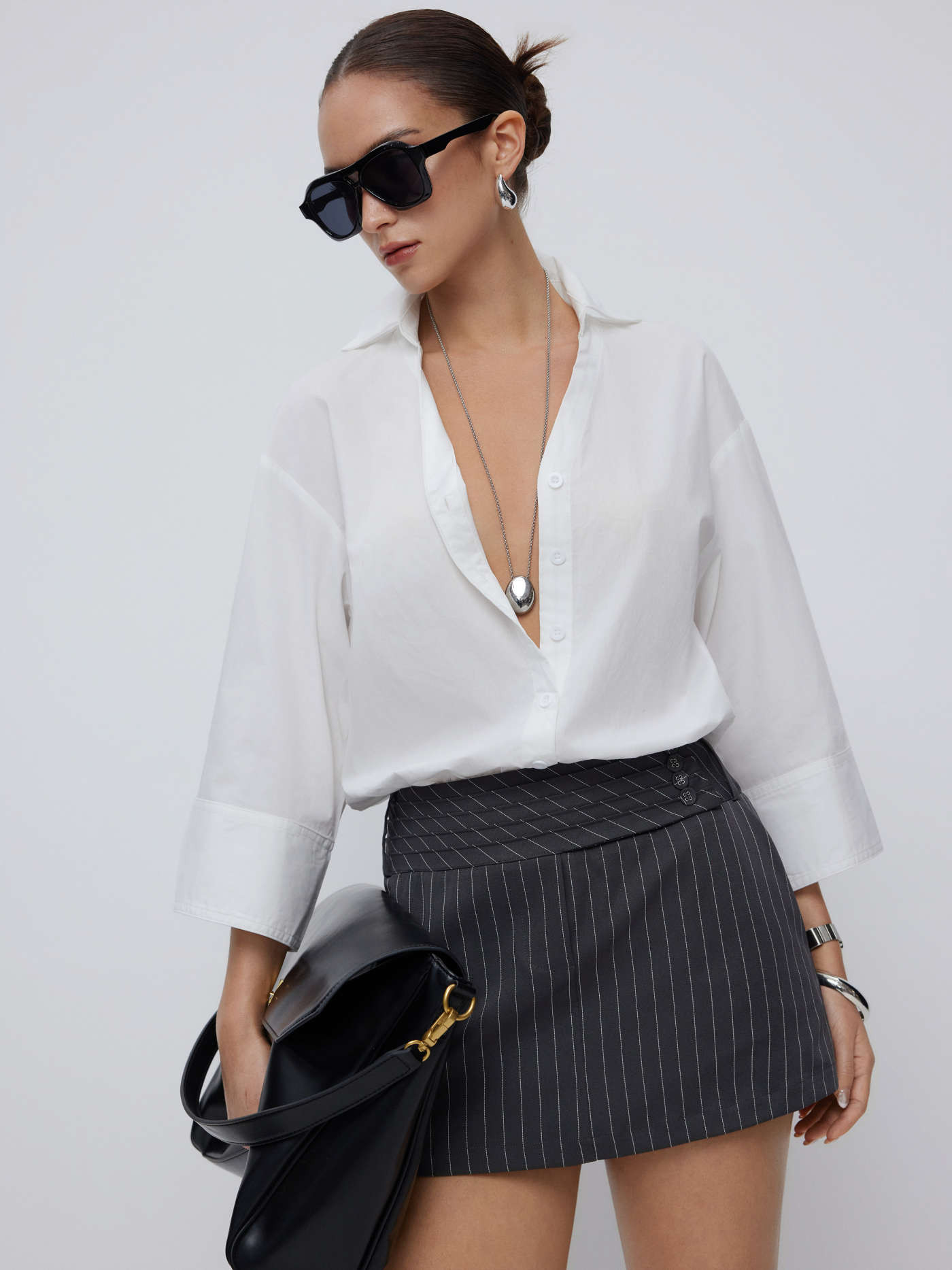 Stretch Cotton Collar Button Long Sleeve Shirt $29.90 | Cider