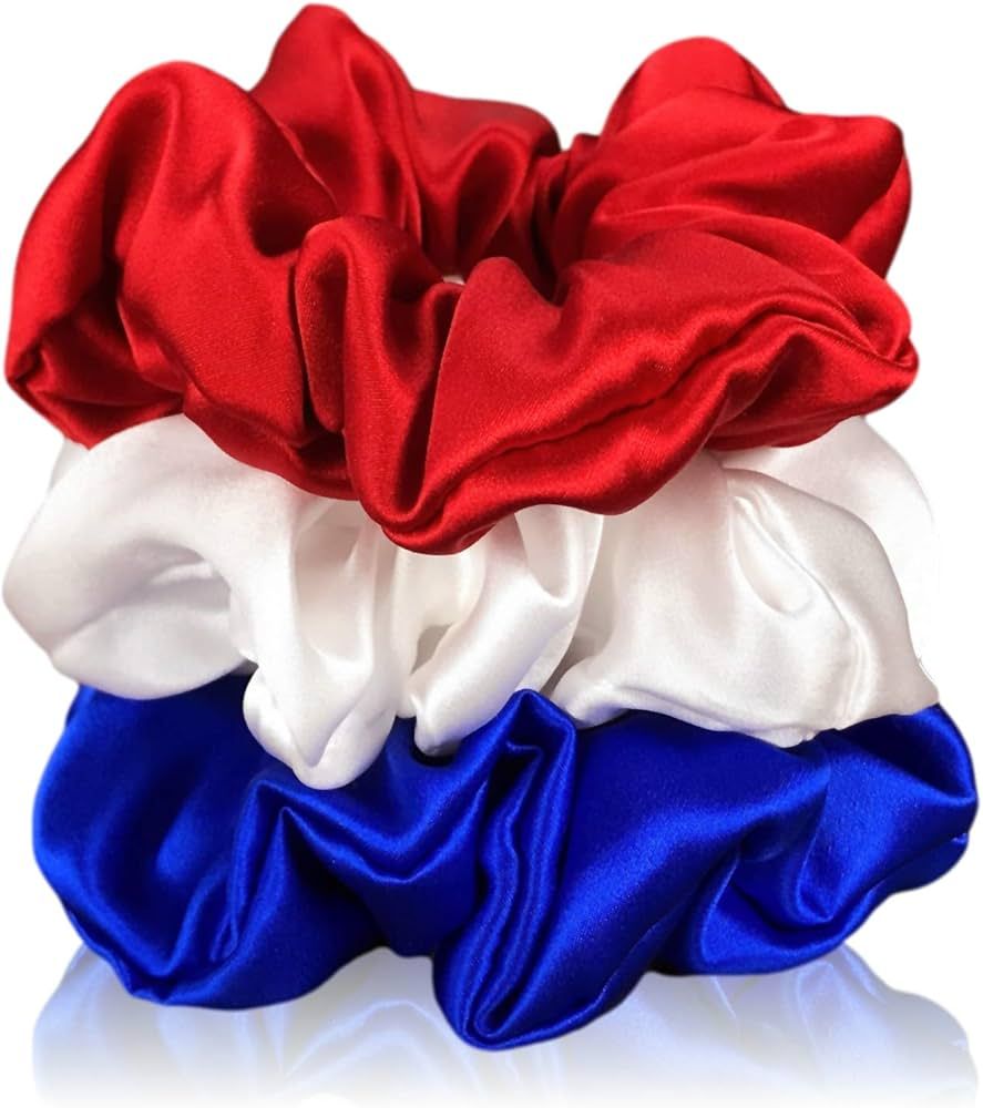 Celestial Silk Mulberry Silk Scrunchies for Hair (Red, White, Blue) | Amazon (US)