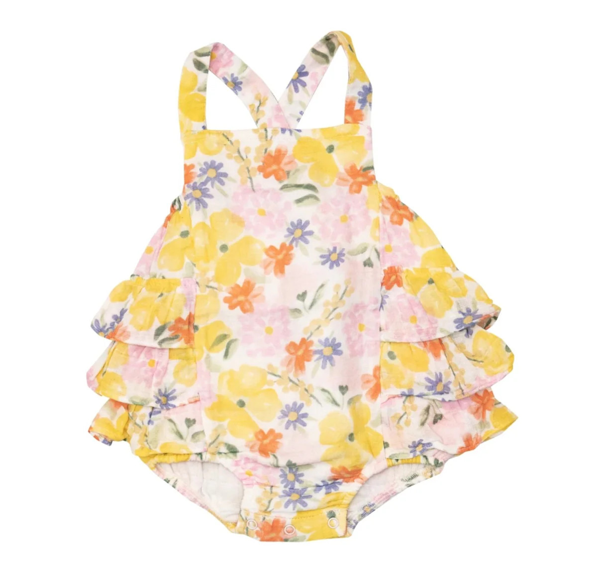 Angel Dear Baby Girl Dahlia Ruffle Organic Cotton Sunsuit | HoneyPie Kids Children's Clothing Boutique