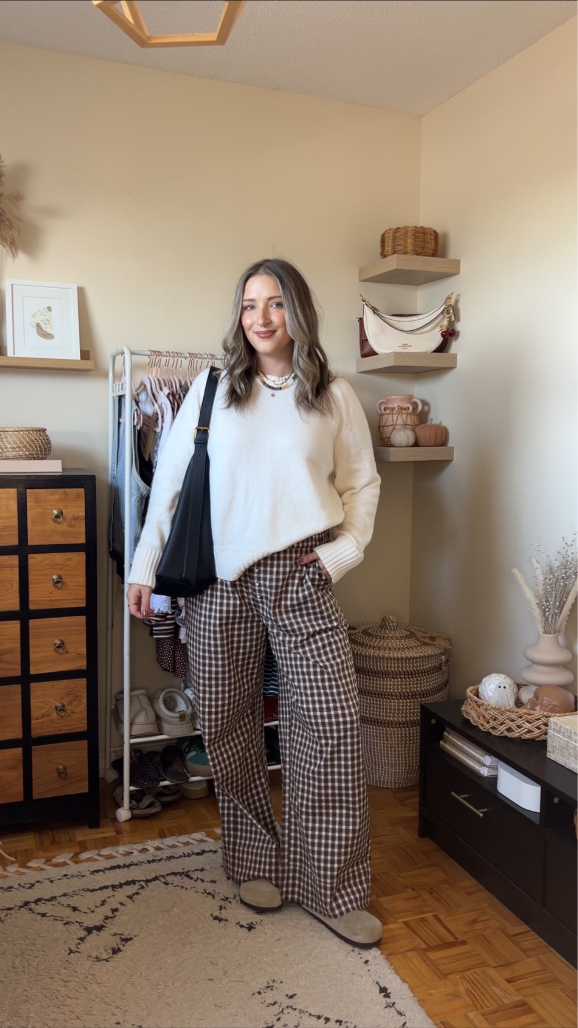 Comfy fall outfit! Sized up to XL in the sweater for an oversized fit. Wearing M in the plaid pants. I’m a 9.5-10 shoe and wear a 40 in the Birkenstocks

#LTKfall #LTKstyletip #LTKmidsize