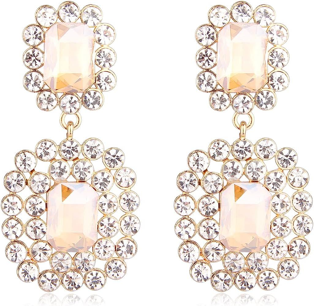 Crystals Teardrop Dangle Statement Earrings, Rhinestone Chandelier Fashion Earrings for Women KELMAL | Amazon (US)