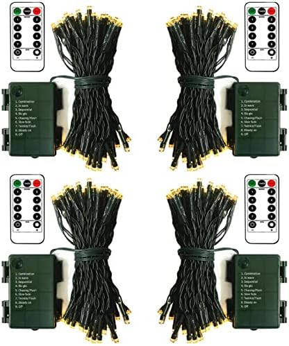 4 Pack Battery Operated String Lights, 16.5 Ft Dark Green Wire 50 LED String Lights with Remote T... | Amazon (US)