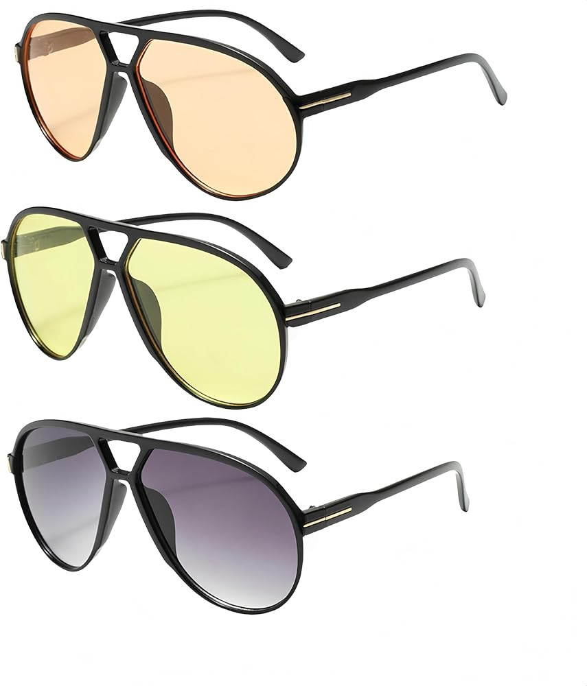 3-Pack Oversized Aviator Sunglasses, Trendy Retro UV400 Protection Unisex (Women & Men) Bulk Summ... | Amazon (US)