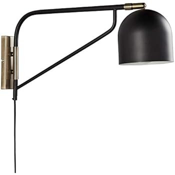 Rivet Mid-Century Swiveling Wall Sconce with Bulb, 11"H, Black and Antique Brass | Amazon (US)