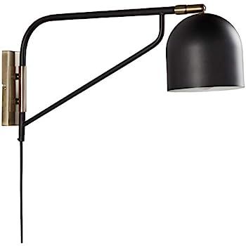 Rivet Mid-Century Swiveling Wall Sconce with Bulb, 11"H, Black and Antique Brass | Amazon (US)