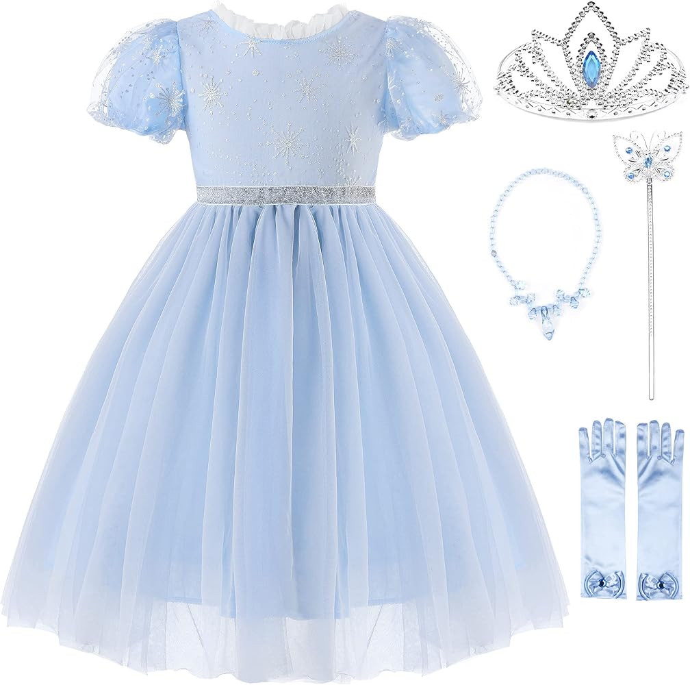 Vgolar Girls Costume Dress Puff Sleeve Dress Princess Dress Up with Accessories | Amazon (US)