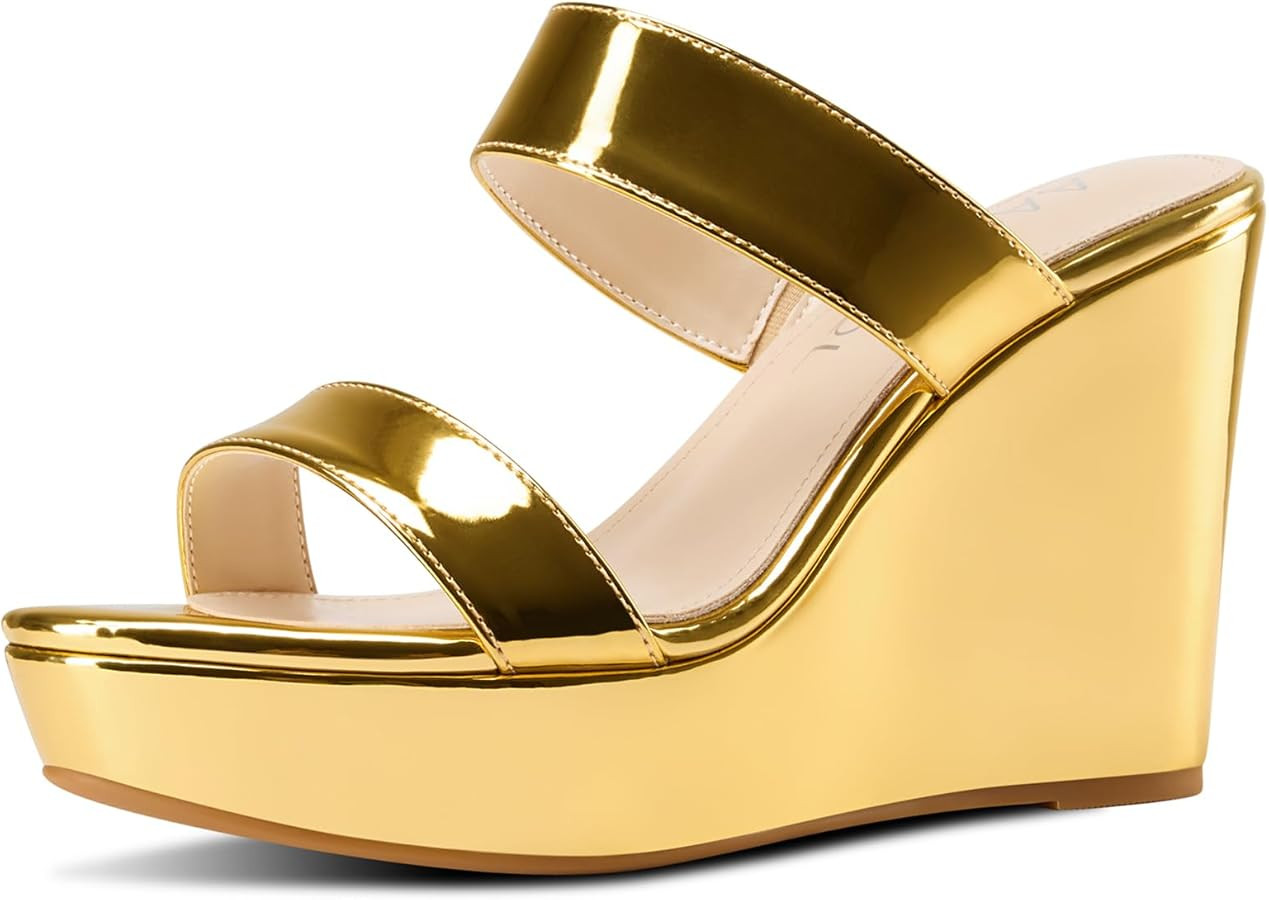 Aachcol Womens Slip-on Platform Wedge Sandals Open Toe High Heel Two Strap Wedge Mules Slides Pro... | Amazon (US)