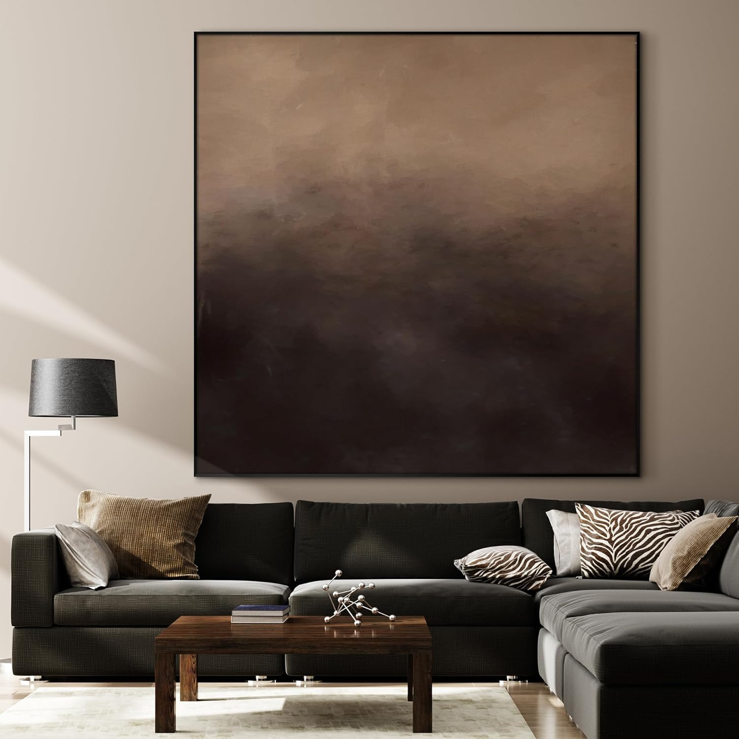 72"x72" XL Framed Wall Art - Moody Abstract Landscape Brown/Beige Tone (Frame Assembly Required) | Amazon (US)