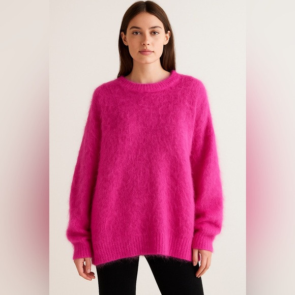 Free People Hot Pink Eyelash Alpaca Oversized Sweater Size Small | Poshmark