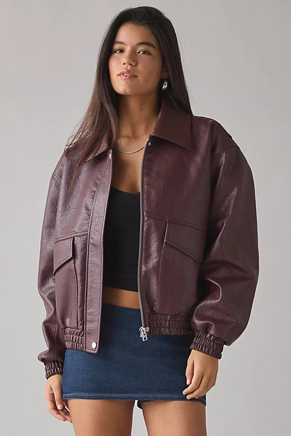 UO Casey Faux Leather Bomber Jacket | Urban Outfitters (US and RoW)