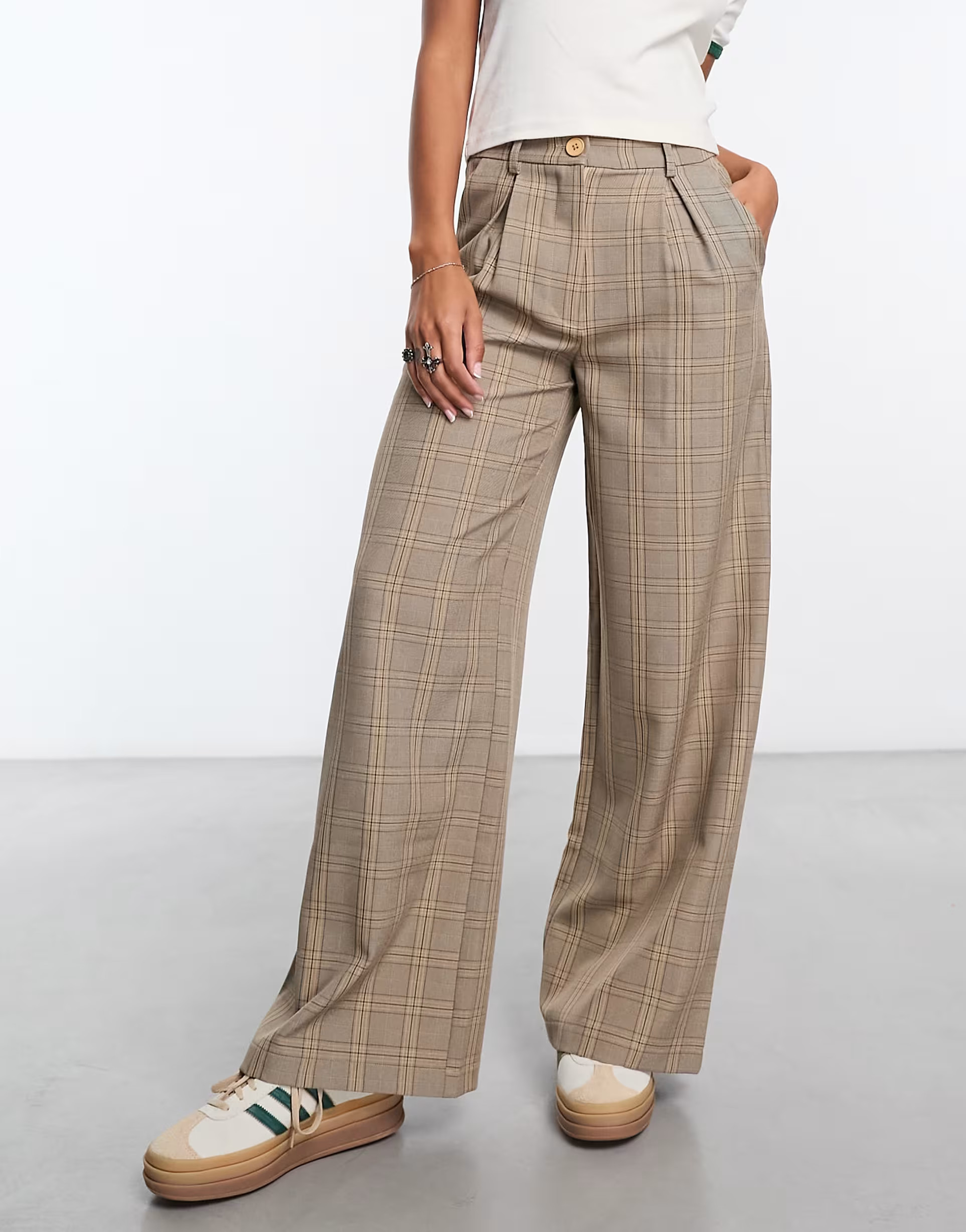 Reclaimed Vintage wide leg pants in brown check | ASOS (Global)