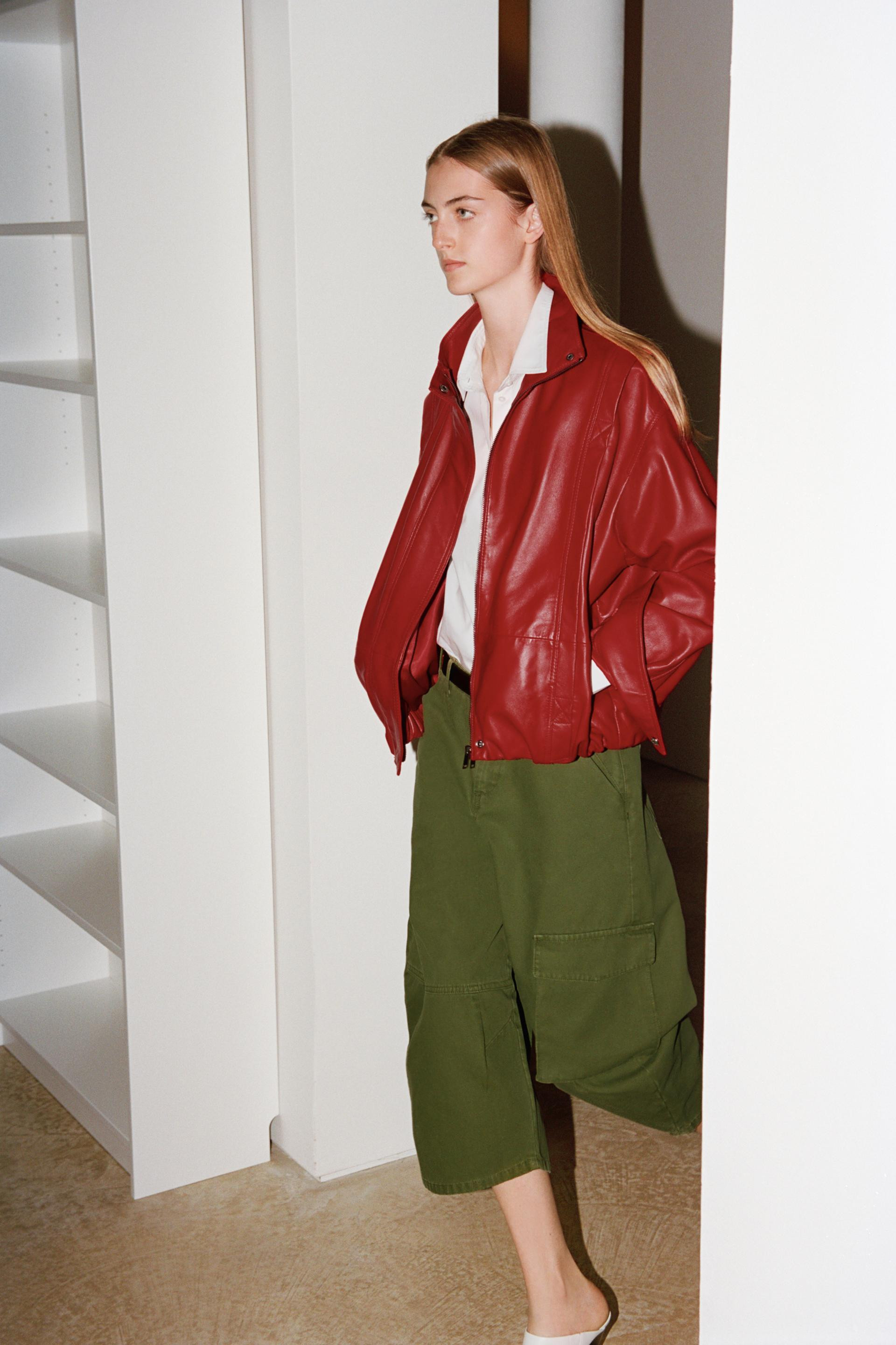 Zara - Zw Collection Leather Jacket - Red - Xs - Woman | Zara US