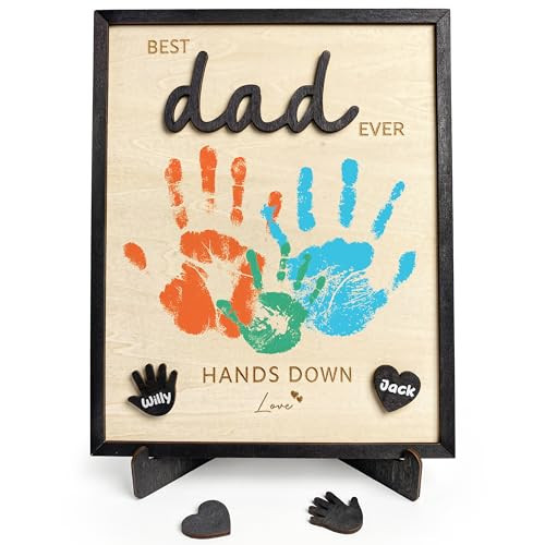 Best Dad Ever Hands Down Sign, Father's Day Wooden DIY Handprint Sign Gifts, Personalized Gift for Dad from Kids, Son, Daughter, Perfect Present for Papa, Daddy, Grandpa, Happy Birthday Gifts | Amazon (US)